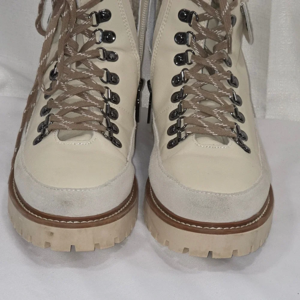 Blondo Natasia Waterproof Hiker Boots Cream Leather Faux Fur‎ Womens 6.5M